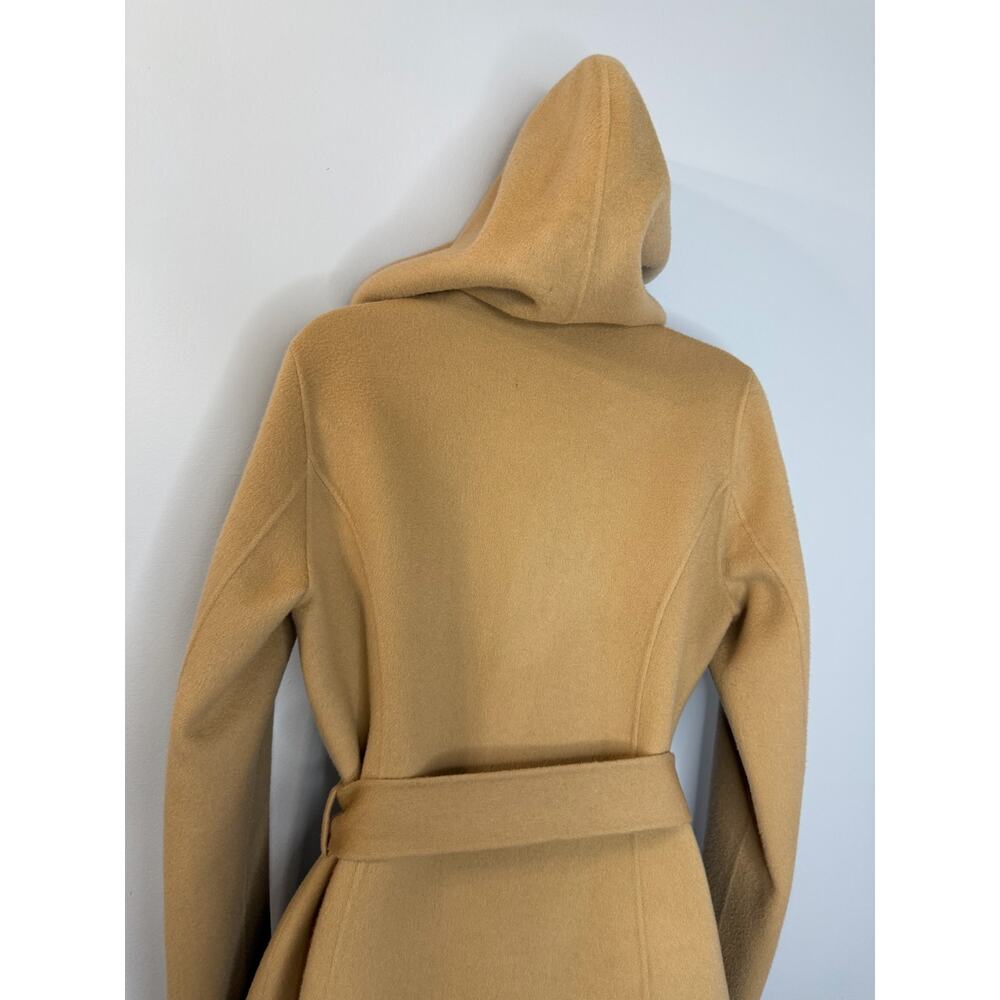 Theory Wilrose New Divide Wool Cashmere Wool Hooded Belted Wrap Coat Tan Sz S - Picture 8 of 14